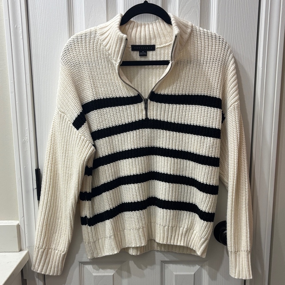 Women's Cowl Neck Sweater - Black and Cream